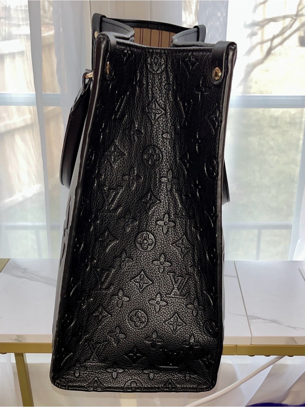 Black Embossed Monogram Logo Carryall Tote Bag - Picture 8 of 12
